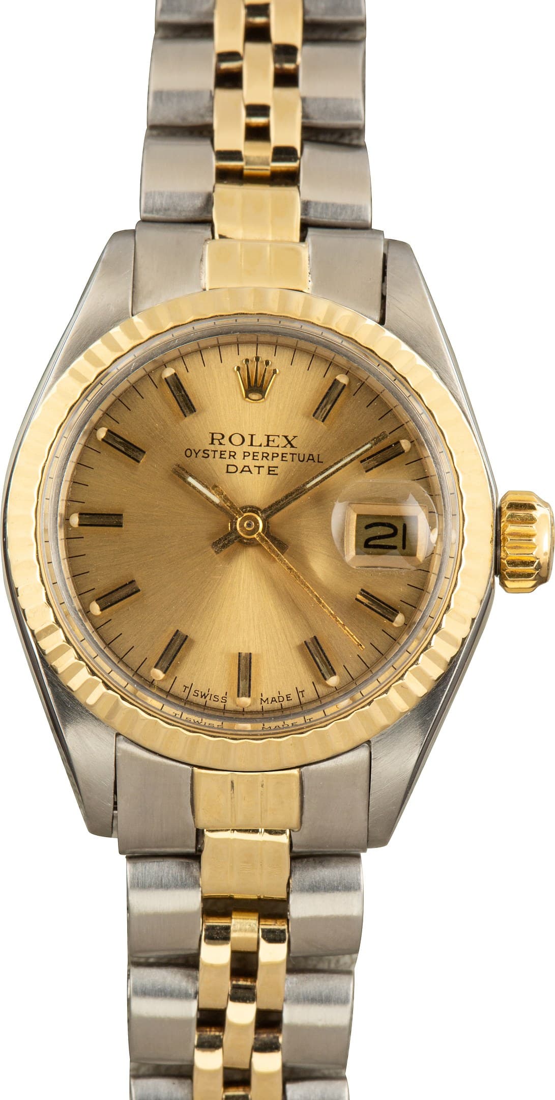 Ladies Rolex Date Champagne Index Dial Ref 6917 — view 1