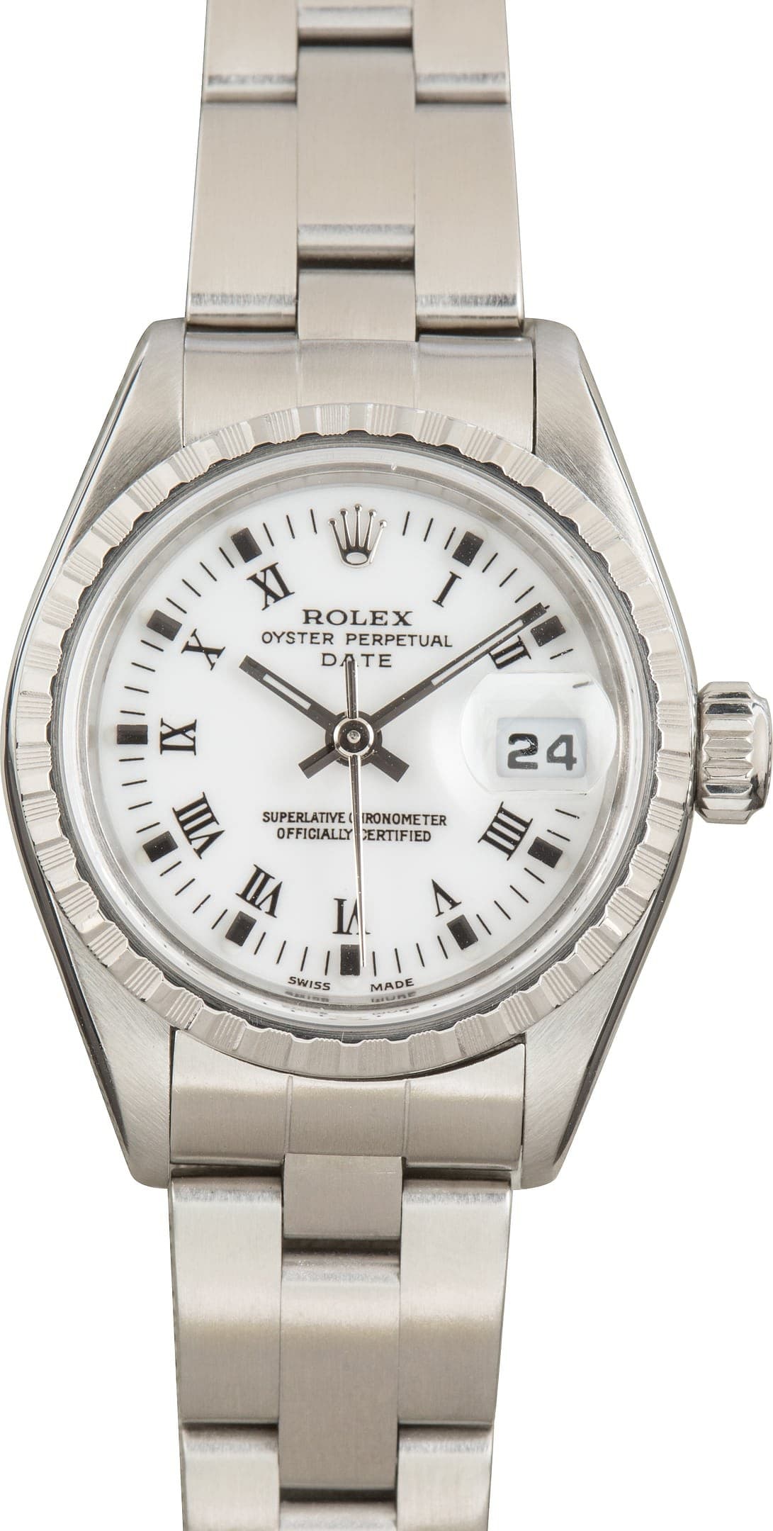 Ladies Rolex Date Ref 79240 White Roman Dial — view 1