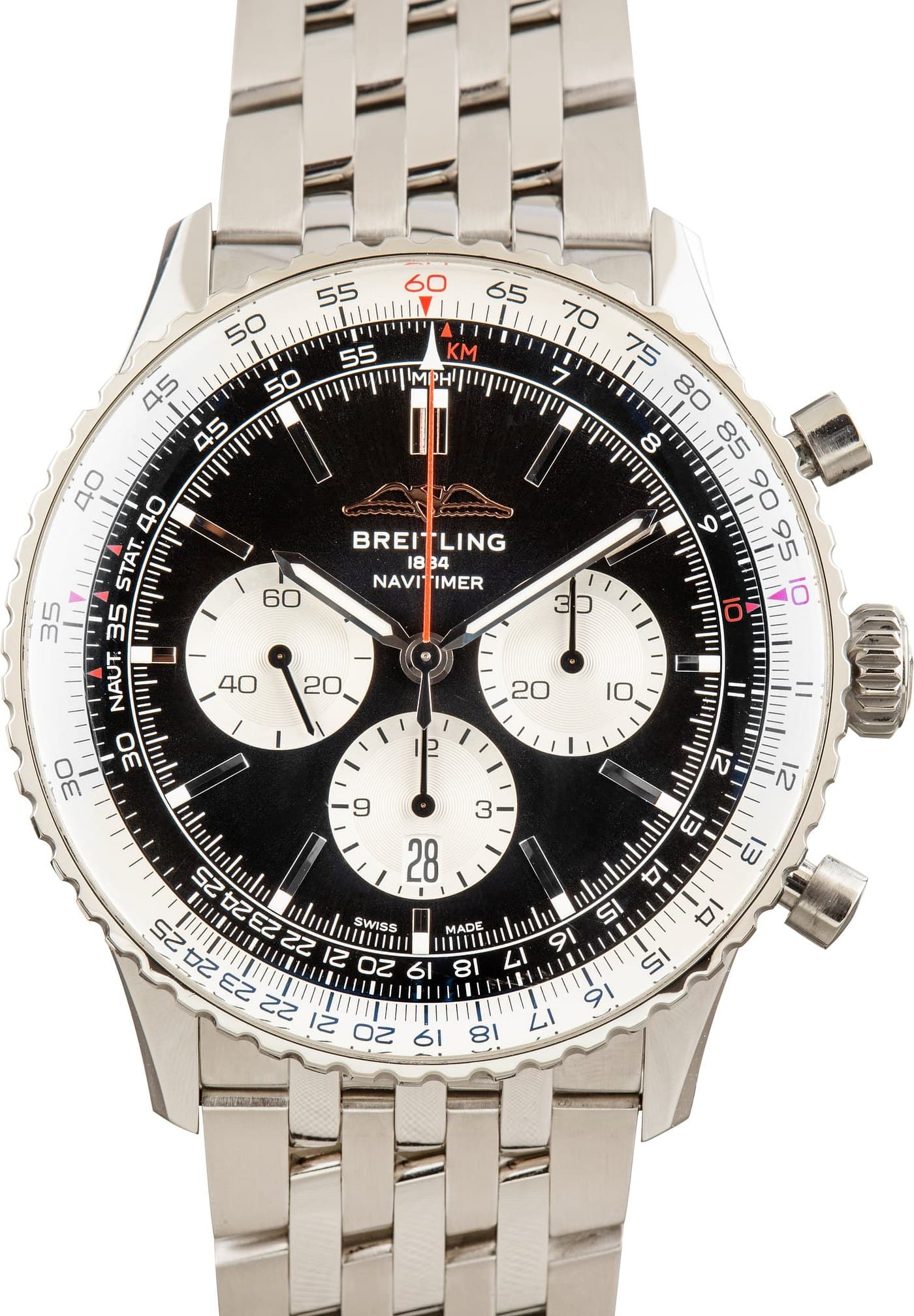 Stainless Steel Breitling Navitimer B01 Chronograph 46 Black Dial — view 1