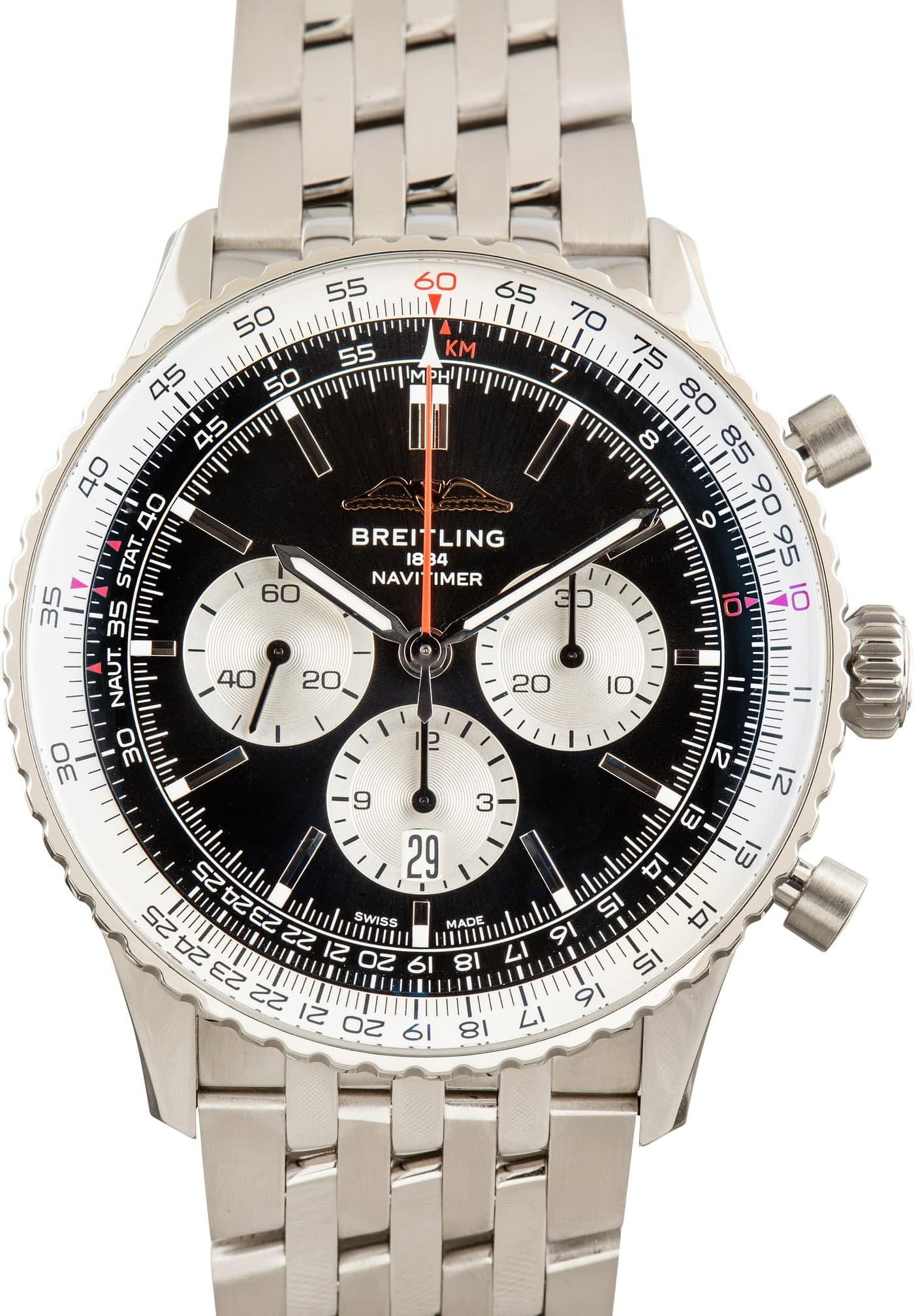Stainless Steel Breitling Navitimer B01 Chronograph 46 Black Dial — view 1