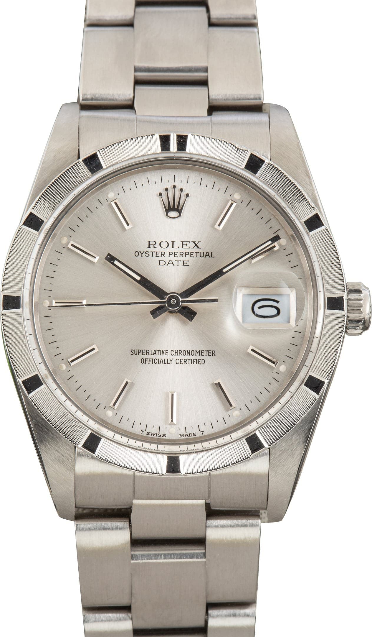 Rolex Date Engine Turned Bezel Ref 15010 Silver Dial — view 1