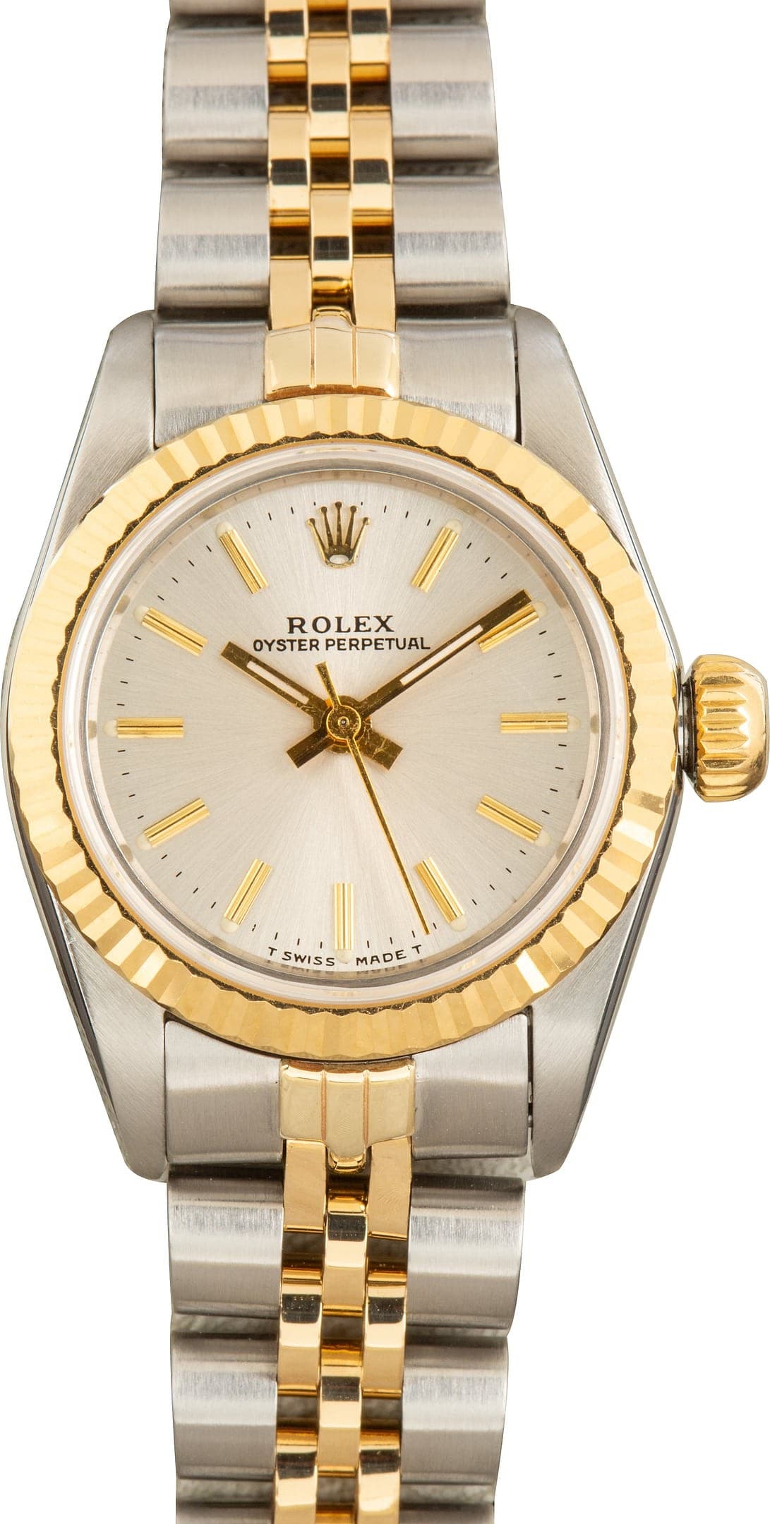 Vintage Two Tone Rolex Oyster Perpetual Ref 67193 Silver Dial — view 1