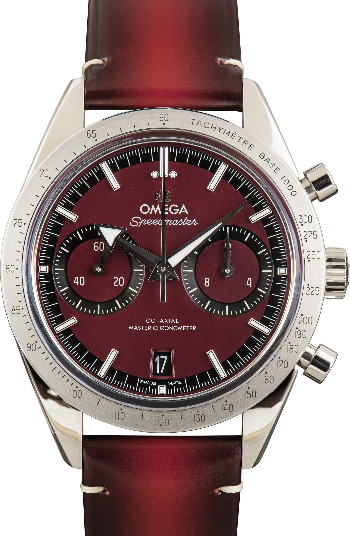 Omega Speedmaster '57 Burgundy Dial Steel on Leather — view 1