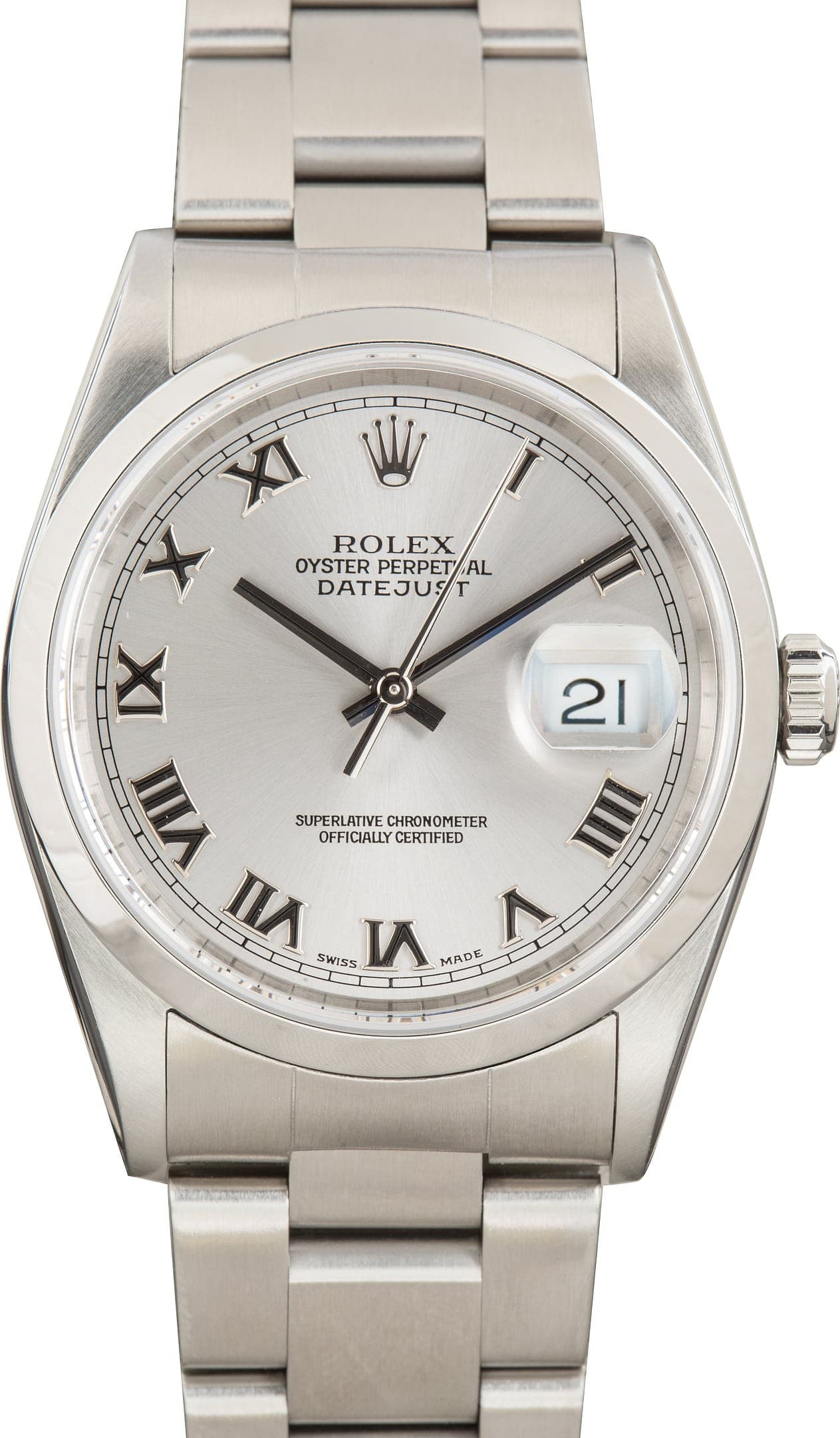 Oyster Rolex Datejust 36 Ref 16200 Silver Roman Dial — view 1