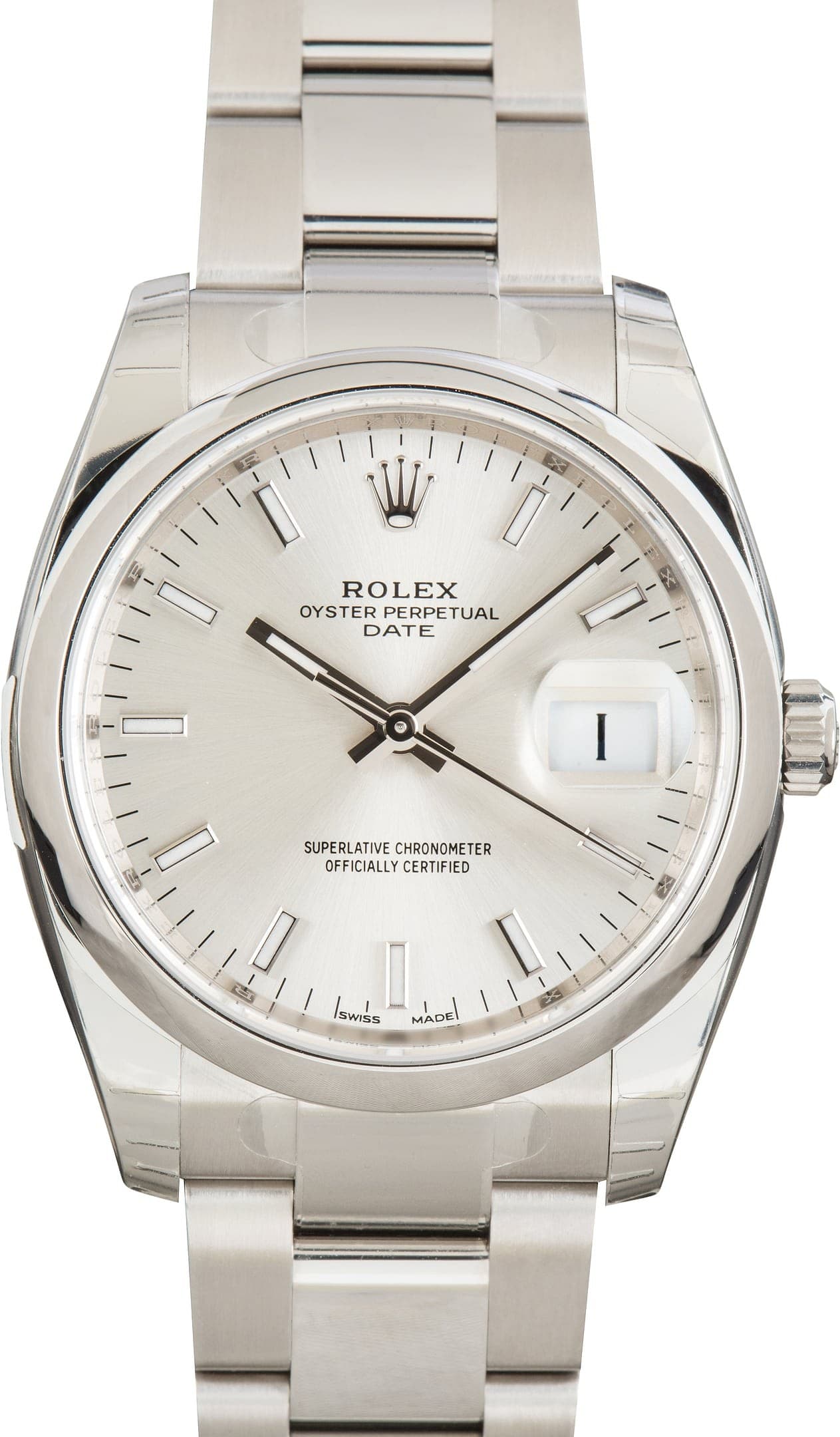 Factory Stickered Rolex Date Ref 115200 Silver Dial — view 1