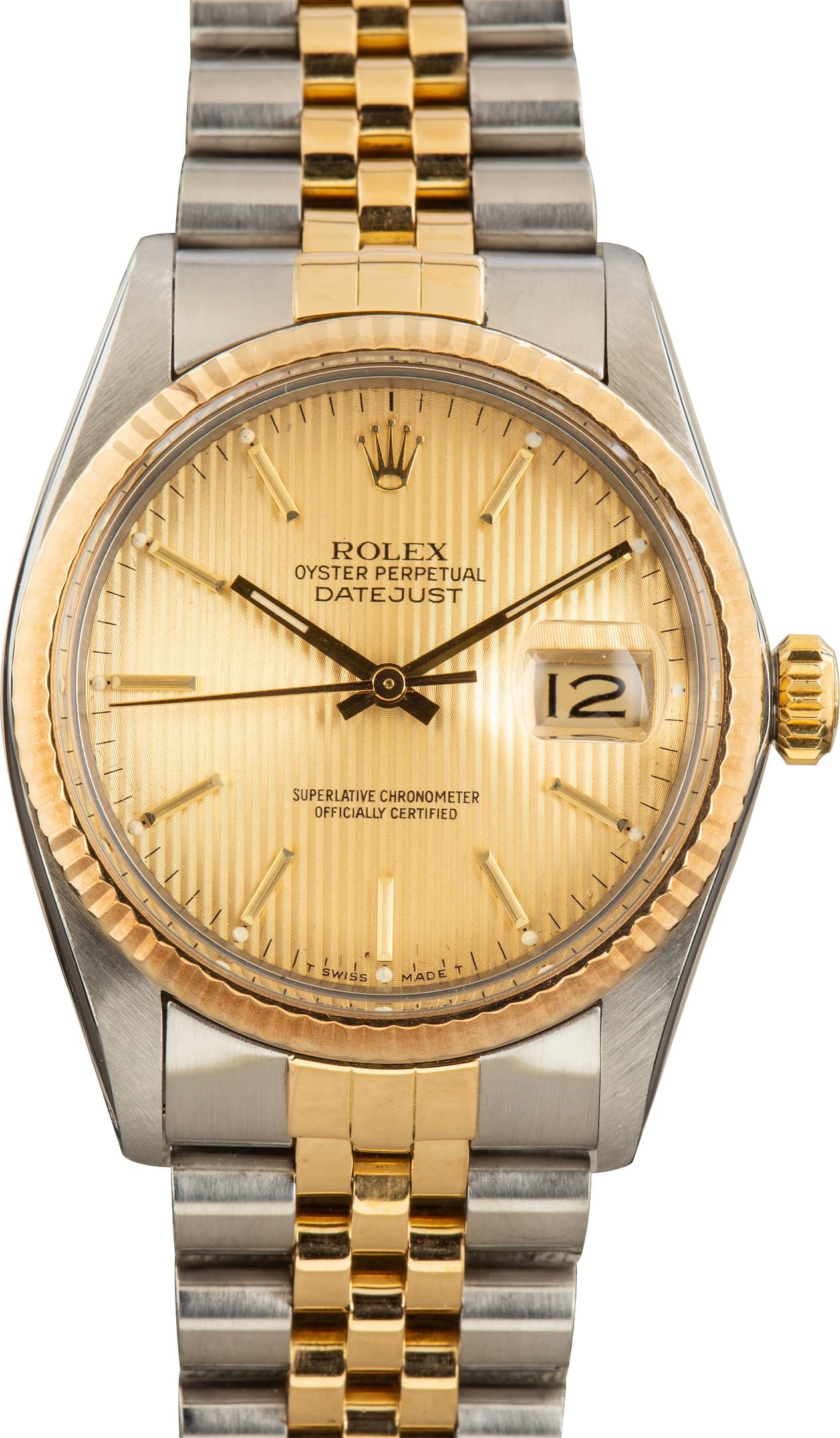 Steel & Gold Rolex Datejust 36 Champagne Tapestry Dial Ref 16013 — view 1