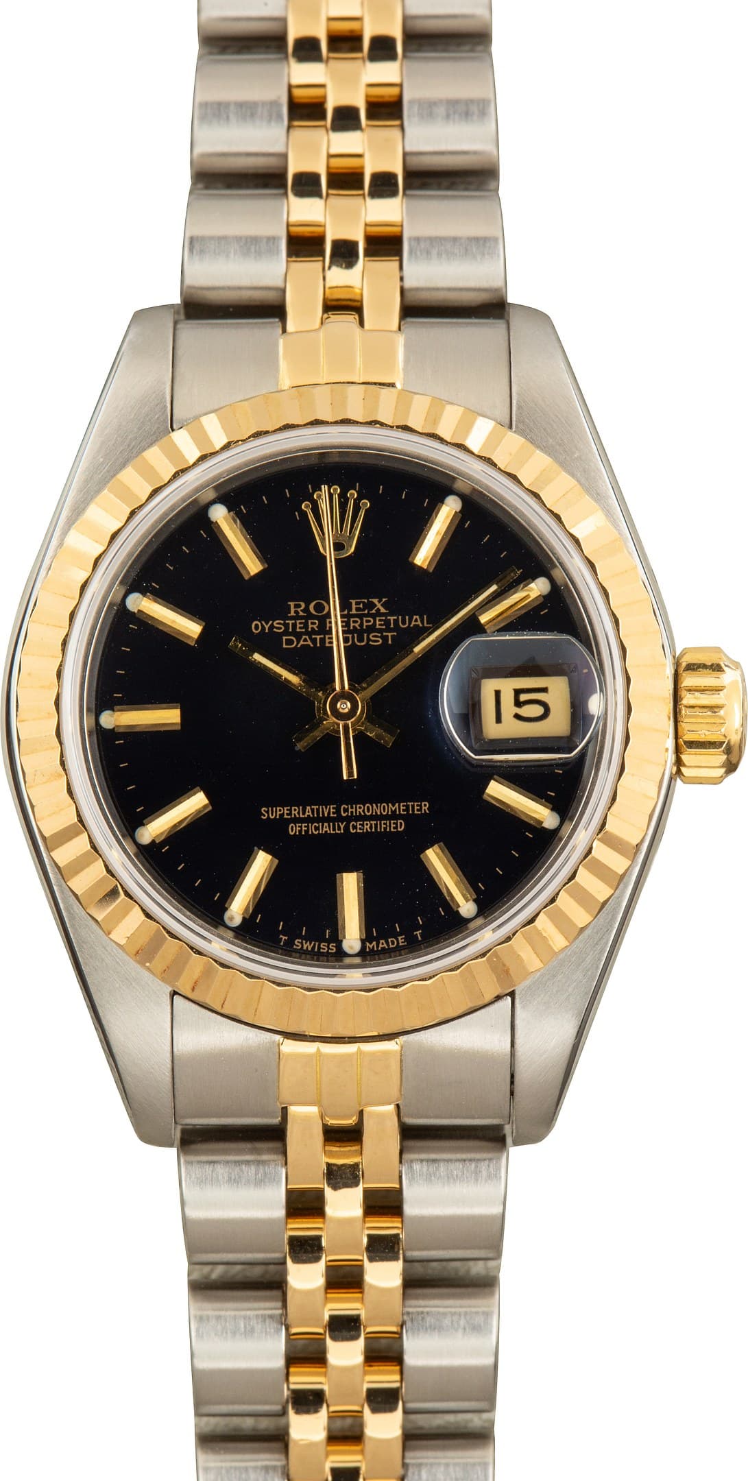 Ladies Two Tone Rolex Datejust Ref 69173 Black Dial — view 1