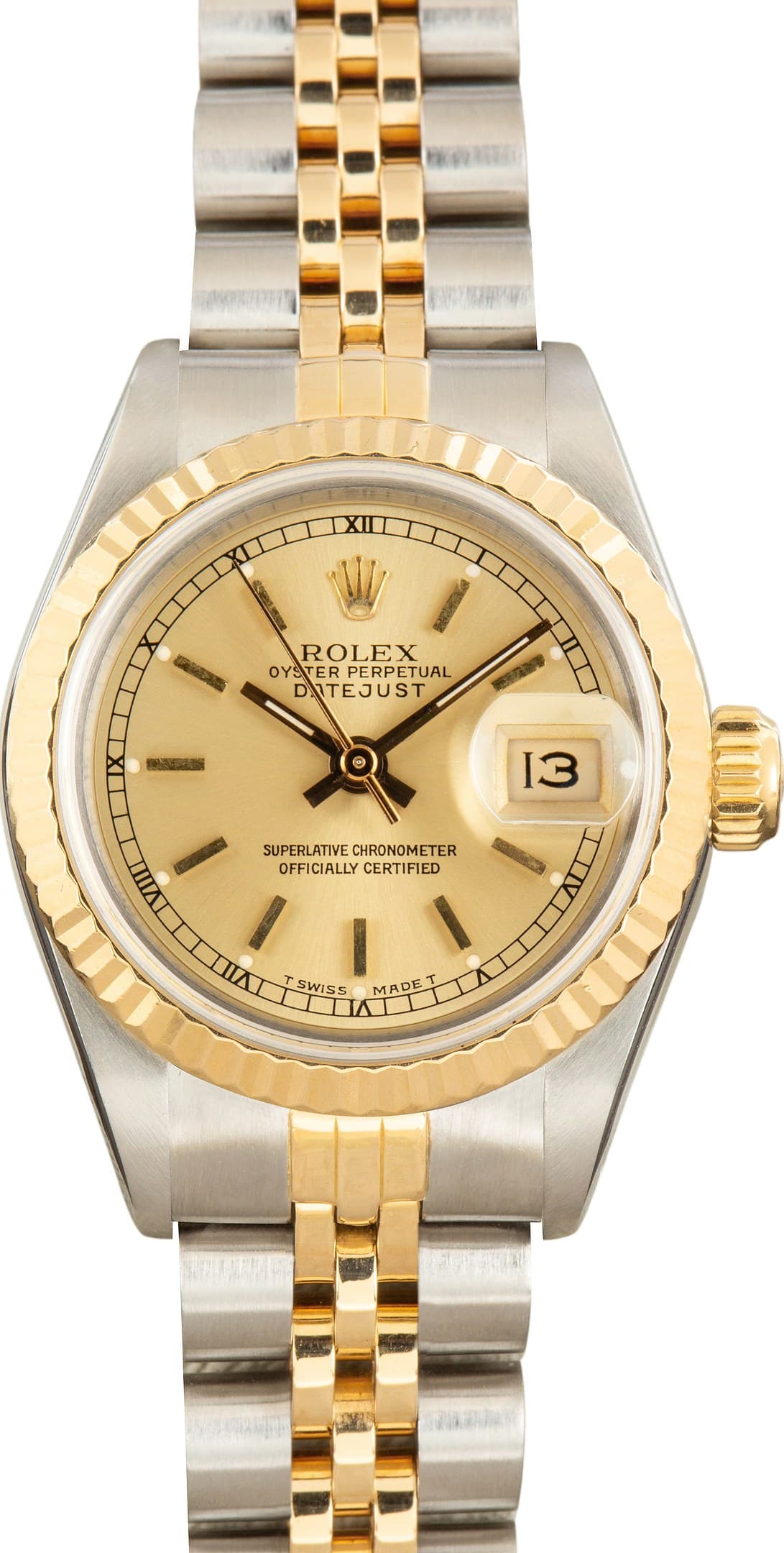 Rolex Ladies Datejust Champagne Index Dial Ref 69173 — view 1
