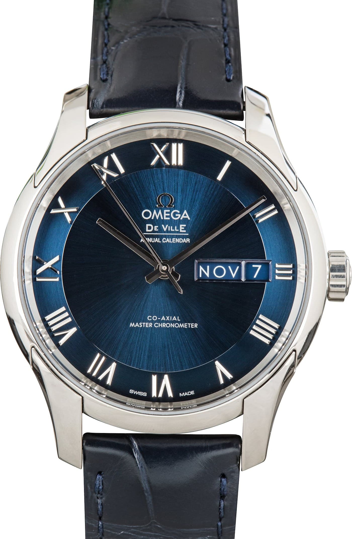 Blue Dial Omega De Ville Hour Vision Steel on Leather — view 1