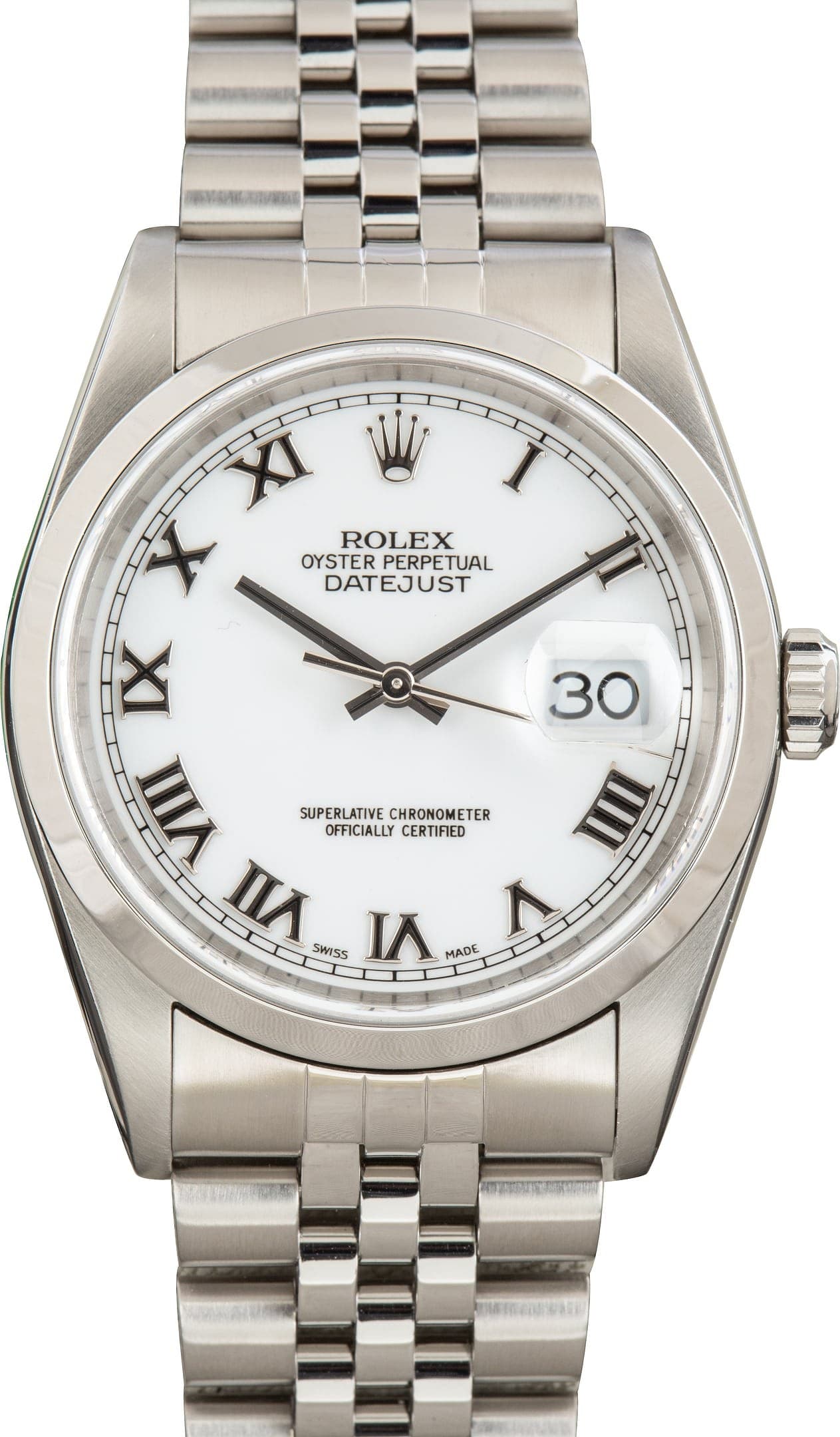 Rolex Datejust 36 Jubilee Band Ref 16200 White Roman Dial — view 1