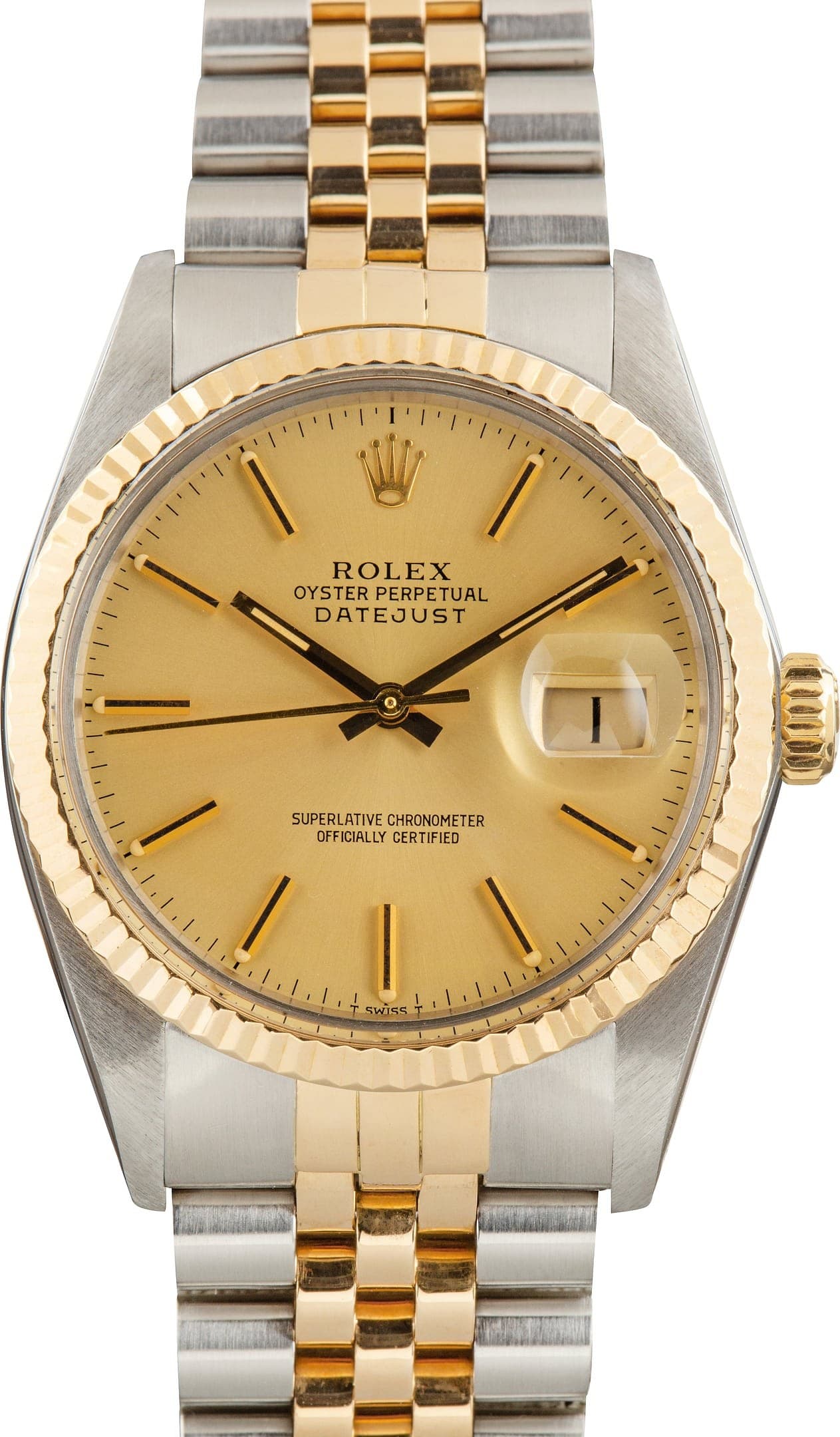 192166 Used Two-Tone Rolex Datejust 36 Ref 16013 Champagne Dial — view 1