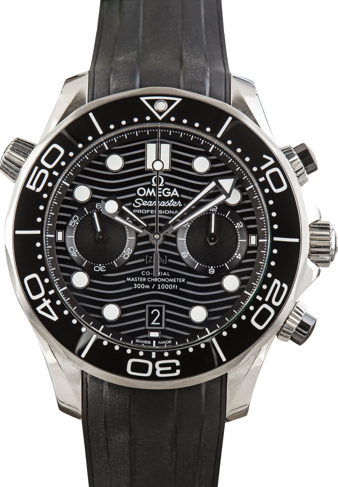 Black Chronograph Wave Dial Omega Seamaster Diver 300M — view 1