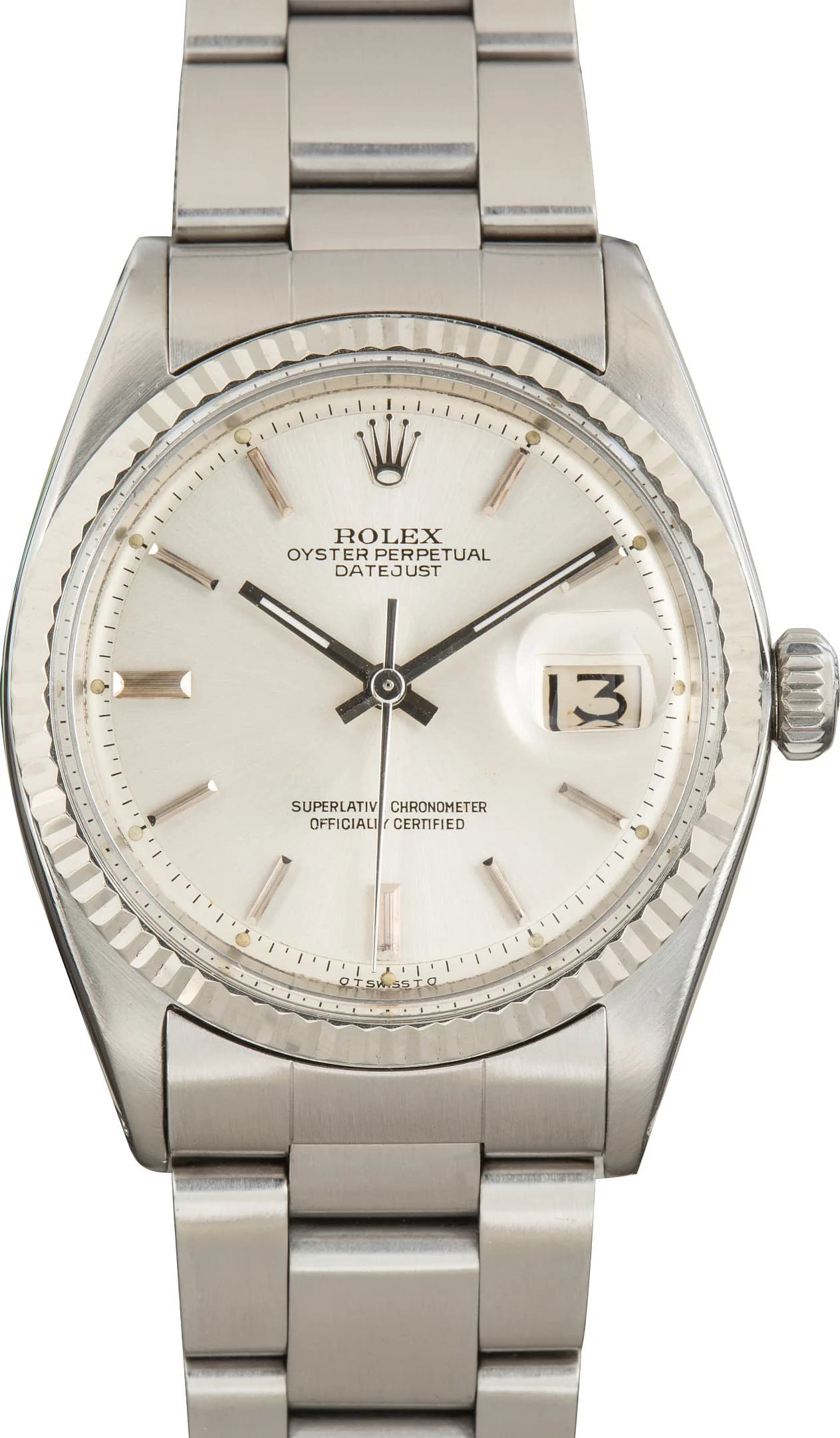 Vintage Stainless Steel Rolex Datejust Ref 1601 Silver Sigma Dial — view 1