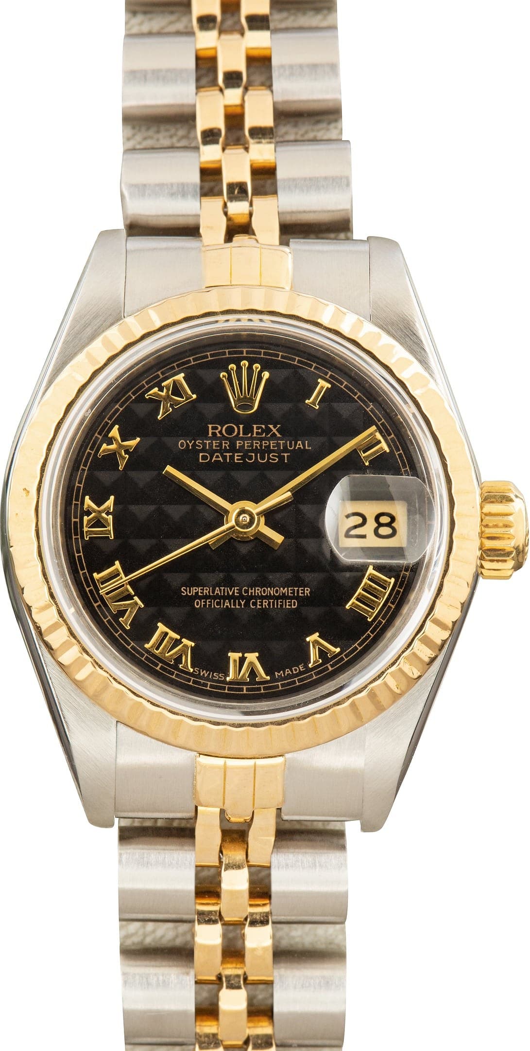 Steel & Gold Ladies Rolex Datejust Black Dial Ref 69173 — view 1