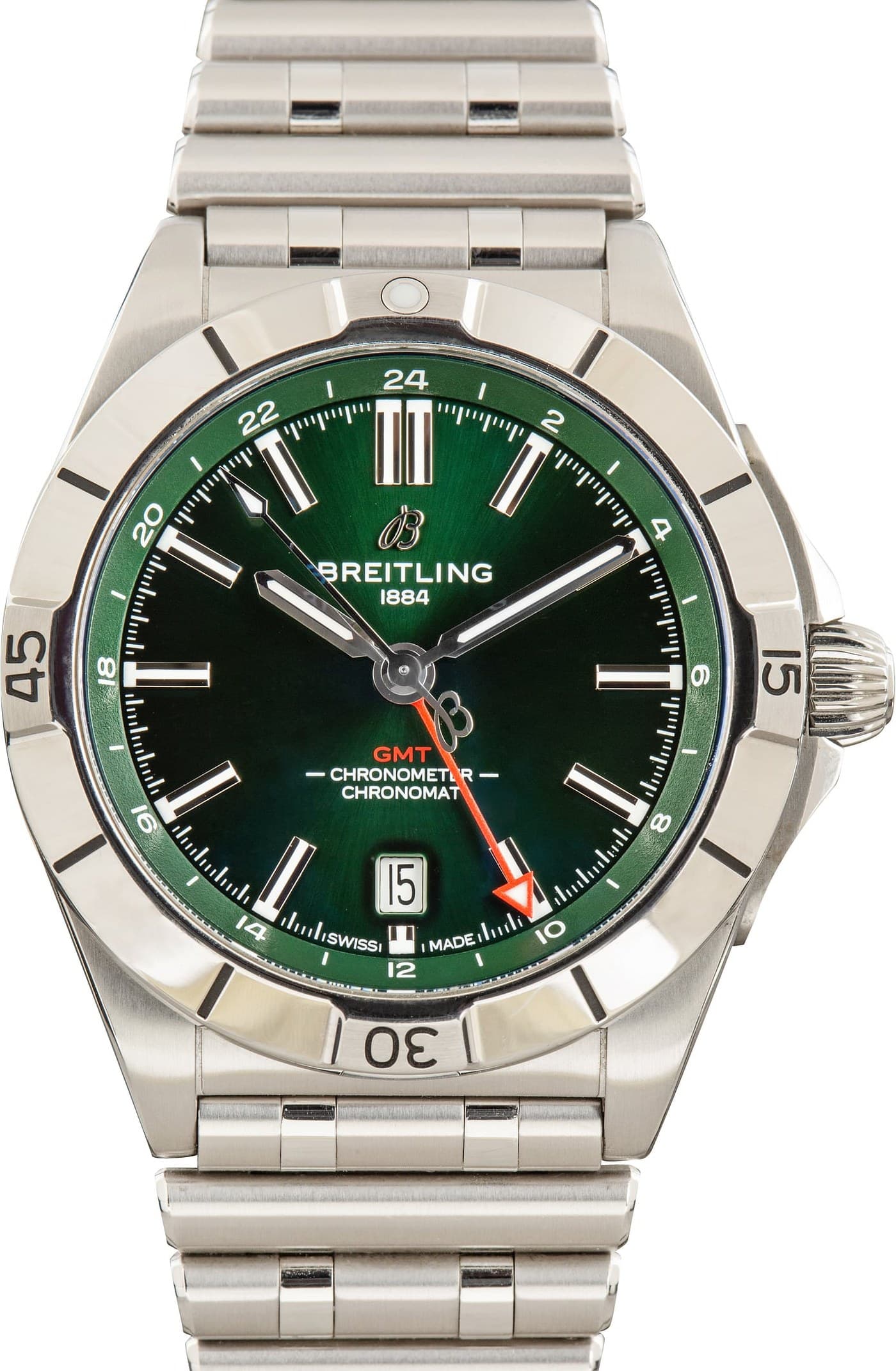 Stainless Steel Breitling Chronomat GMT Green Dial — view 1