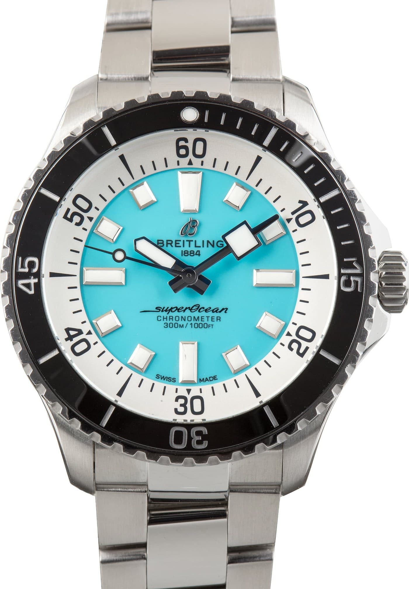 Stainless Steel Breitling Superocean Automatic 44 Turquoise Dial — view 1
