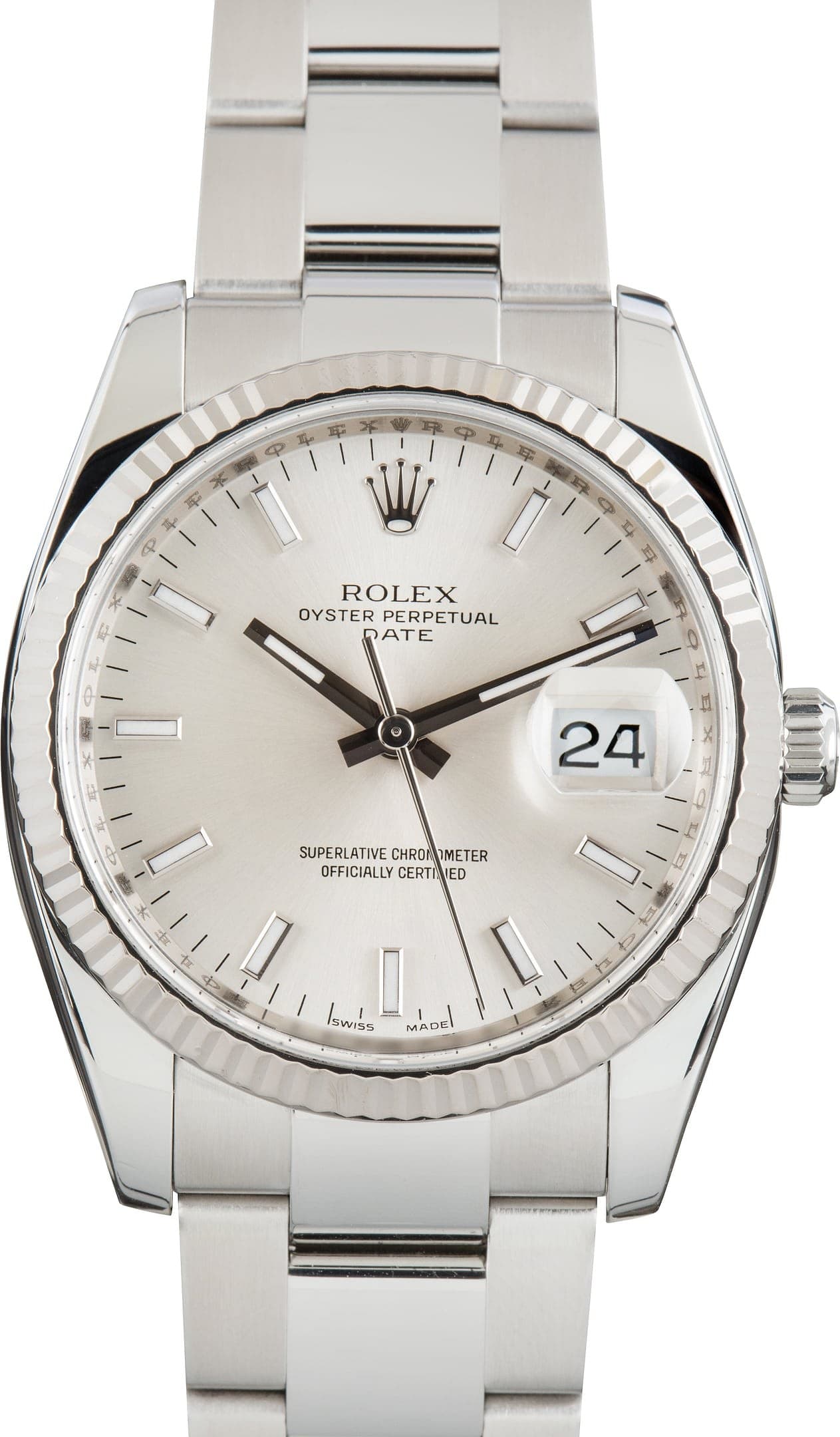 Stainless Steel Rolex Date Ref 115234 Silver Dial — view 1