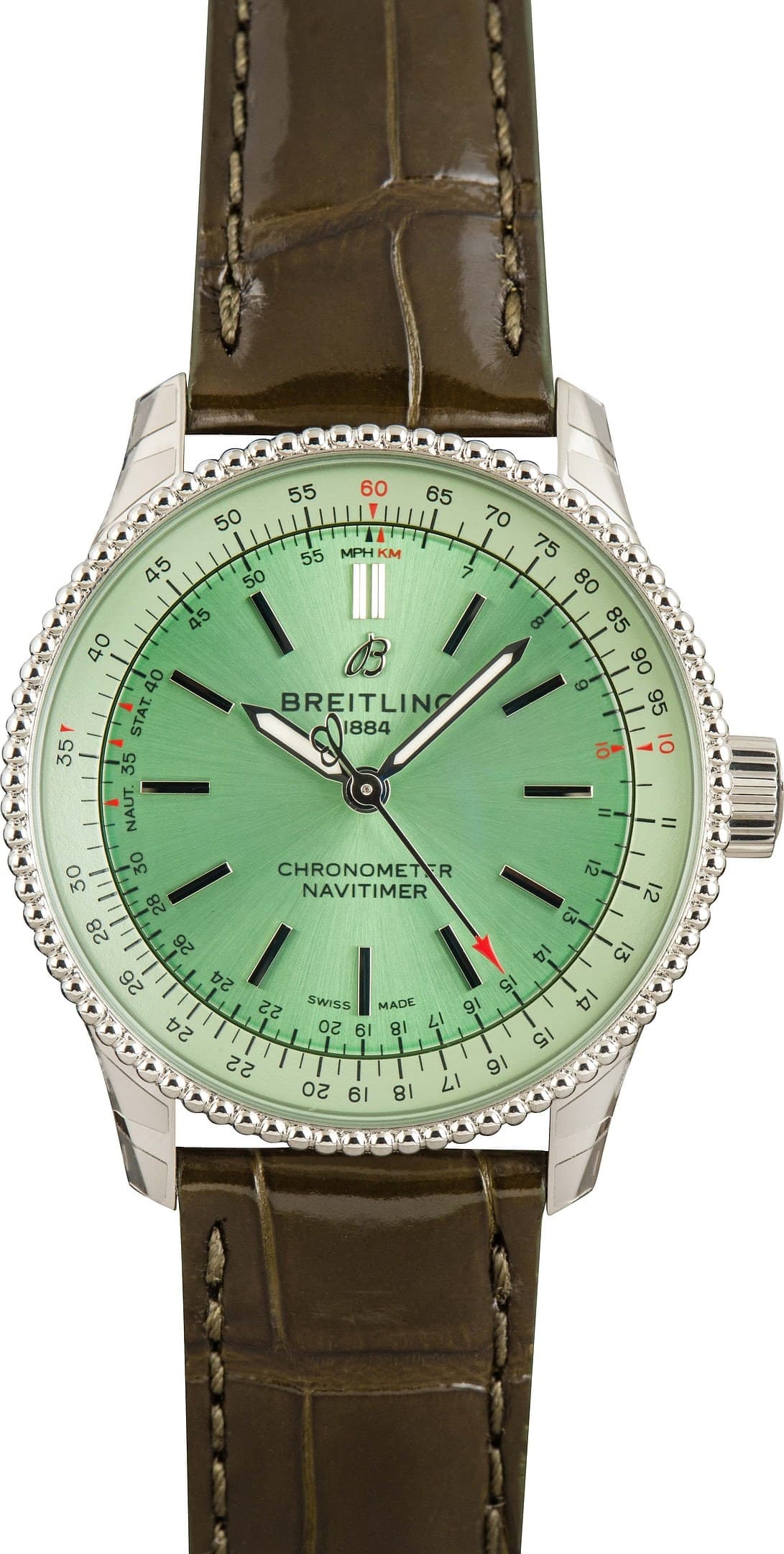 Breitling Navitimer Automatic 35 Steel on Leather Strap Green Dial — view 1